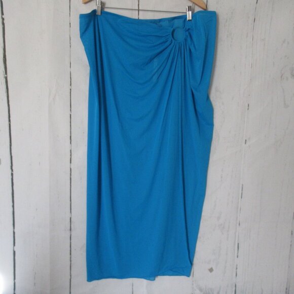 Skims Sarong Skirt 3X Turquoise Blue Mesh Swim Suit Cover Up Plus Size Pull On - Picture 1 of 5